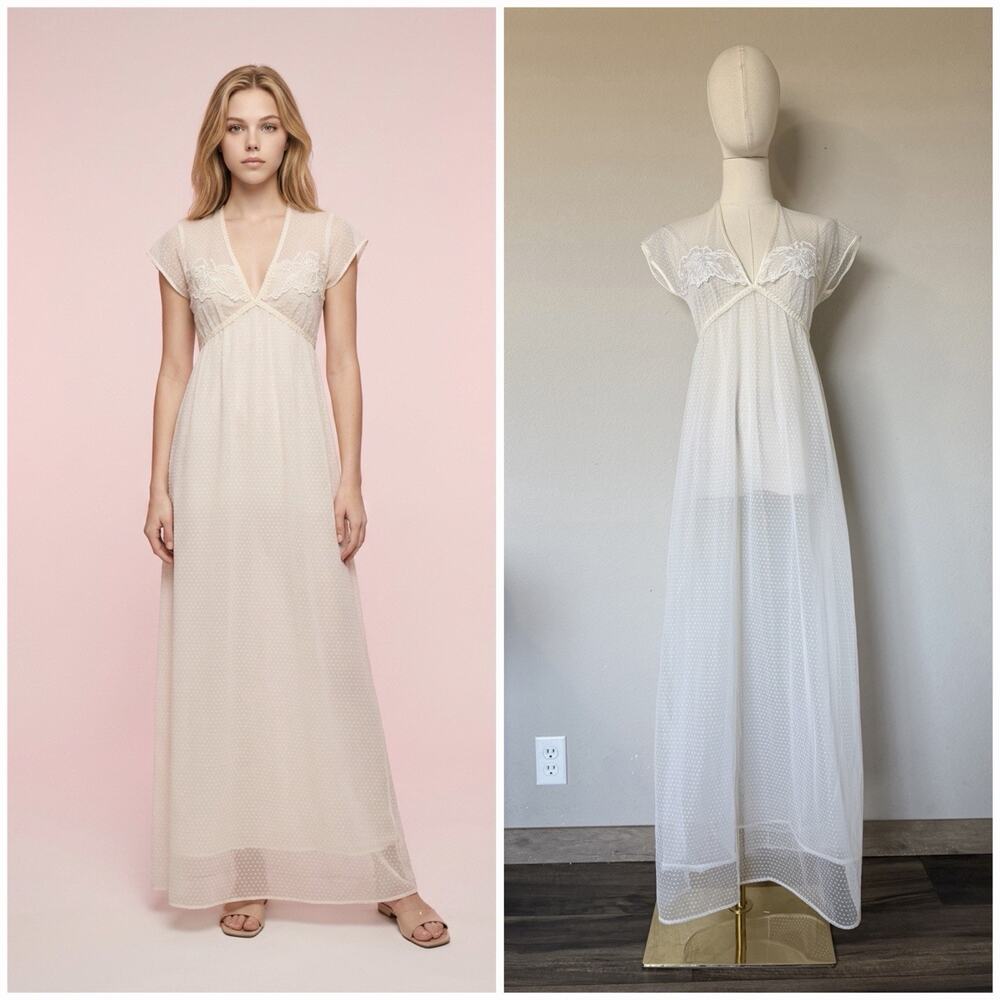 VTG Donna Richard for Gilligan O'Malley Nylon Double Layer Nightgown Dress Sz P